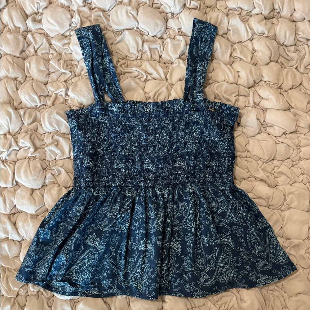 Tin Haul Blue Peplum Smocked Tank Top
